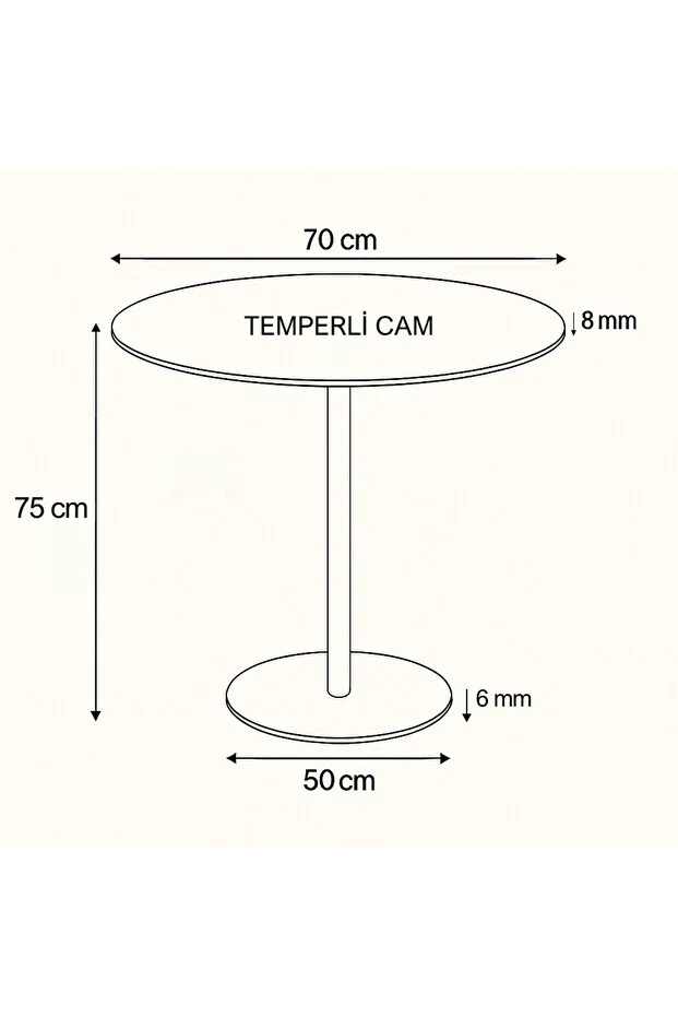 Traverten Mermer Desenli Modern 70 CM Yemek Masası 8 MM Temper Cam